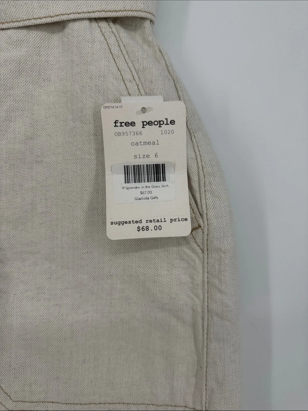 Free People Splendor in the Grass Skirt Oatmeal Belted Mini Size 6 NWT